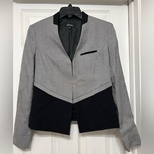 Nine West Black & White Houndstooth Peplum-Style Blazer